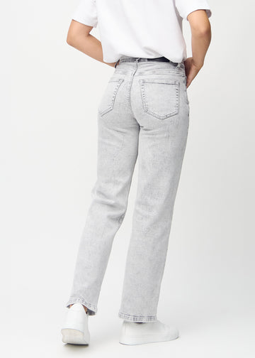 Light grey denim loose jeans seen from the back, so the entire product can be seen.