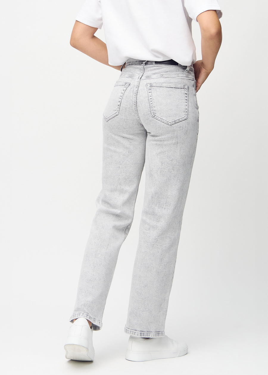 Light grey denim loose jeans seen from the back, so the entire product can be seen.
