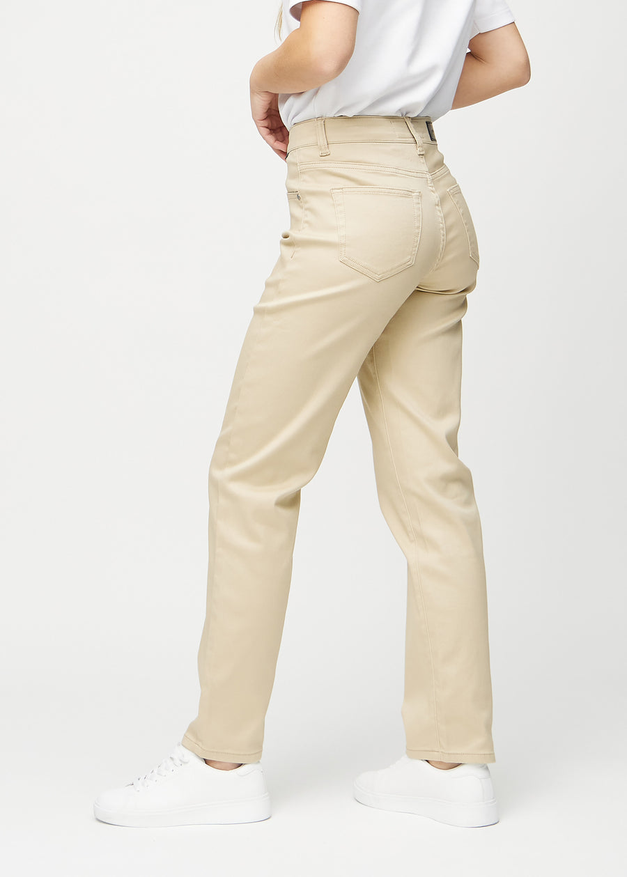 Beige Regular jeans in the color Gazelles, shown at an angle from the side on a model.