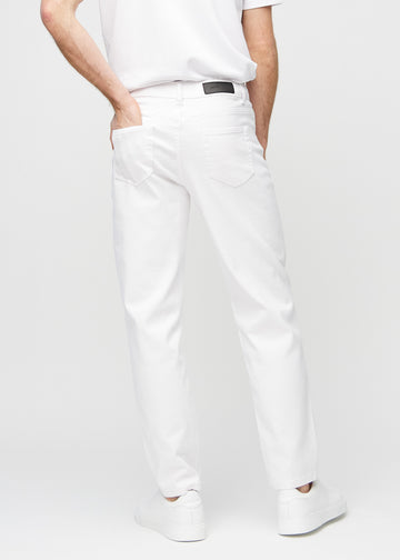 White regular jeans seen from the back, so the entire product is visible.